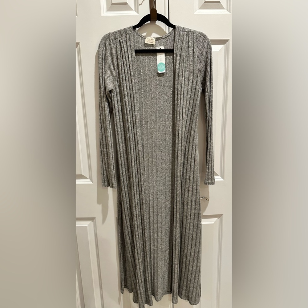 Emory Park Roux Side Slit Duster Cardigan Grey Sz Sm